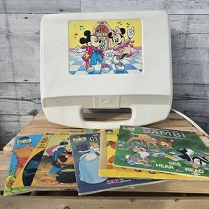 Vintage Mickey Mouse Record Player Daylin Phonograph Suitcase Box Books